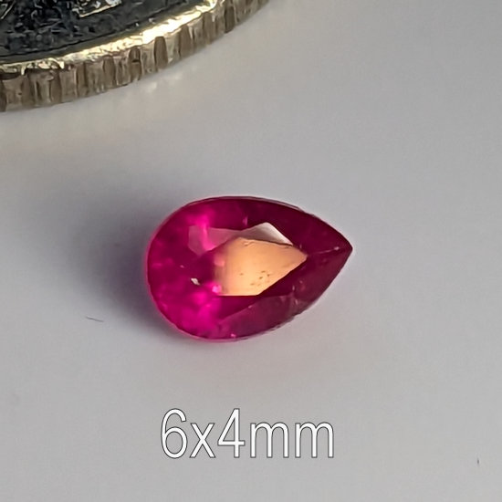 Flawed Lab Ruby, Flawed lab Ruby, Pear, Roughly 6x4mm (0.4ct)