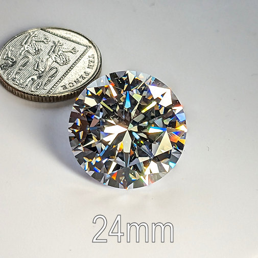 6A, Cubic Zirconia, 6A Quality, Round Brilliant 8 Hearts & Arrows, White, 24mm (50ct)