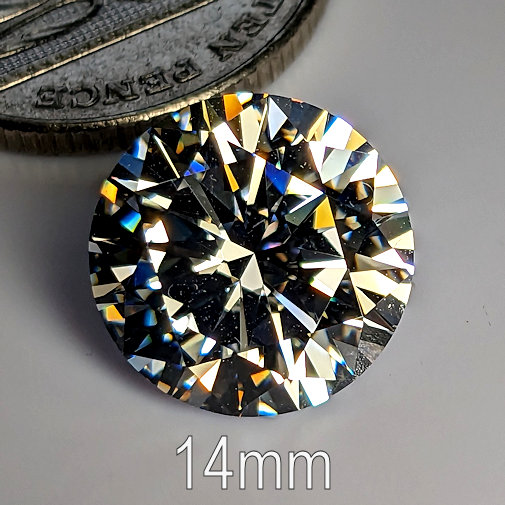 6A, Cubic Zirconia, 6A Quality, Round Brilliant 8 Hearts & Arrows, White, 14mm (10.4ct)