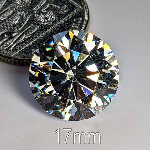 6A, Cubic Zirconia, Round Brilliant 8 Hearts & Arrows, White, 17mm (18.6ct)