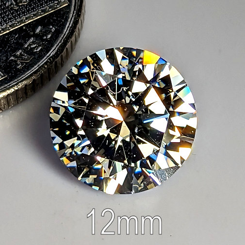 6A, Cubic Zirconia, 6A Quality, Round Brilliant 8 Hearts & Arrows, White, 12mm (6.23ct)