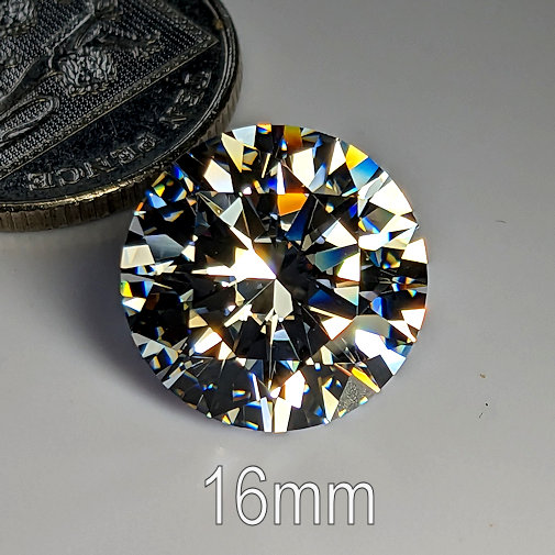 6A, Cubic Zirconia, Round Brilliant 8 Hearts & Arrows, White, 16mm (14.8ct)