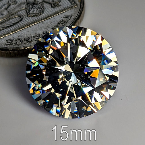 6A, Cubic Zirconia, 6A Quality, Round Brilliant 8 Hearts & Arrows, White, 15mm (10.4ct)