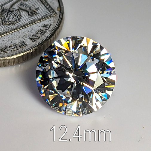 6A, Cubic Zirconia, Round Brilliant 8 Hearts & Arrows, White, 12.4mm (7ct)