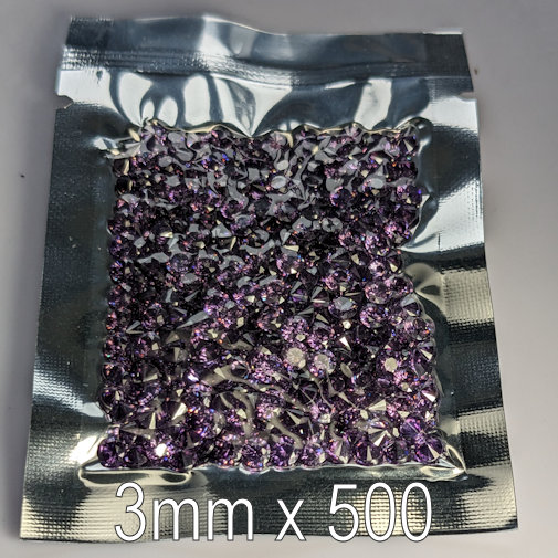Cubic Zirconia, Wholesale Lots, AAA, Round Brilliant, Amethyst 3mm (500pcs)