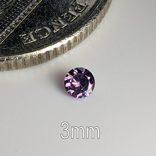 3A, Cubic Zirconia, AAA Quality, Round Brilliant, Amethyst, 3mm (0.097ct)