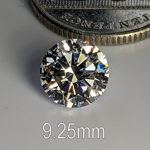 6A, Cubic Zirconia, Round Brilliant 8 Hearts & Arrows, White, 9.25mm (3ct)