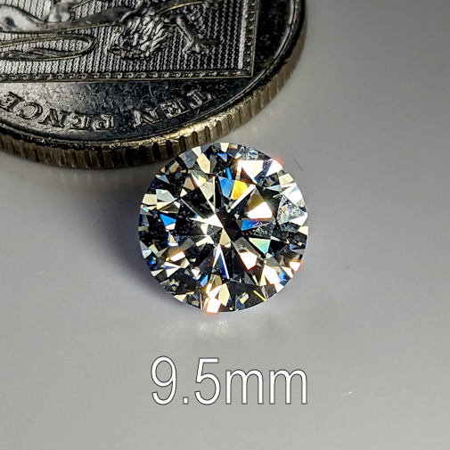 6A, Cubic Zirconia, Round Brilliant 8 Hearts & Arrows, White, 9.5mm (3.24ct)