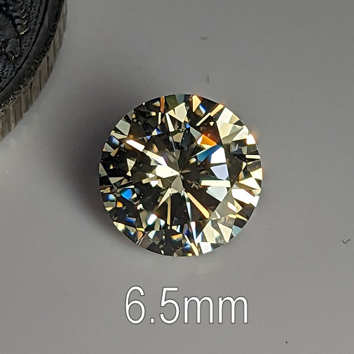 6A, Cubic Zirconia, 6A Quality, Round Brilliant 8 Hearts & Arrows, Warm (K-M), 6.5mm (1ct)