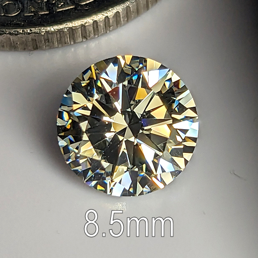 6A, Cubic Zirconia, 6A Quality, Round Brilliant 8 Hearts & Arrows, Warm (K-M), 8.5mm (2.32ct)