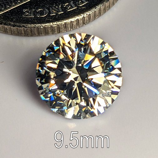6A, Cubic Zirconia, 6A Quality, Round Brilliant 8 Hearts & Arrows, Warm (K-M), 9.5mm (3.24ct)