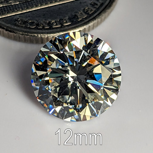 6A, Cubic Zirconia, 6A Quality, Round Brilliant 8 Hearts & Arrows, Warm (K-M), 12mm (6.2ct)