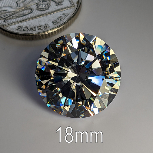 6A, Cubic Zirconia, Round Brilliant 8 Hearts & Arrows, White, 18mm (22ct)