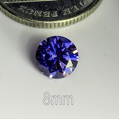 Cubic Zirconia, Round Brilliant, Tanzanite, 8mm (1.84ct)