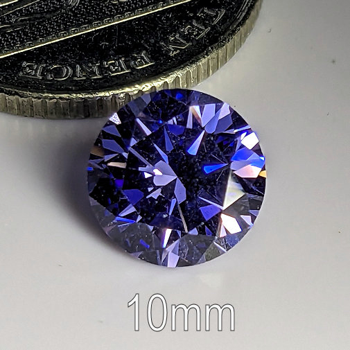 Cubic Zirconia, Round Brilliant, Tanzanite, 10mm (4.7ct)