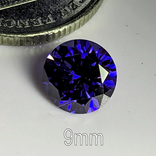 Cubic Zirconia, Round Brilliant, Tanzanite, 9mm (2.76ct)