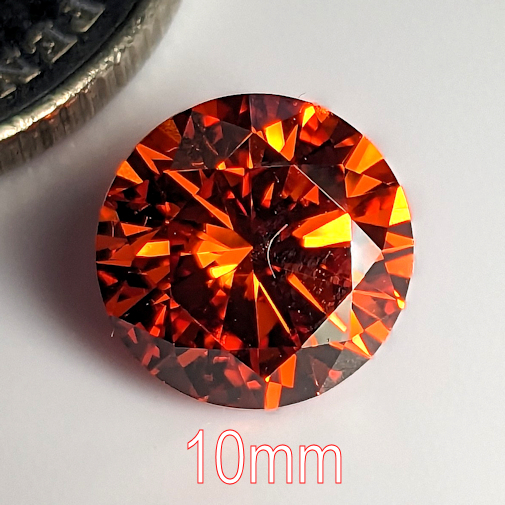 6A, Cubic Zirconia, 6A Quality, Round Brilliant 8 Hearts & Arrows, Padparadscha, 10mm (3.8ct)