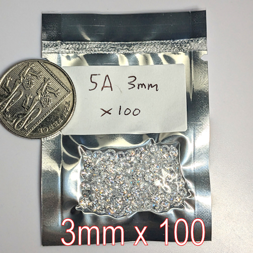 PRE ORDER: Cubic Zirconia, Wholesale Lots, AAAAARound Brilliant, White,  3mm (100pcs)