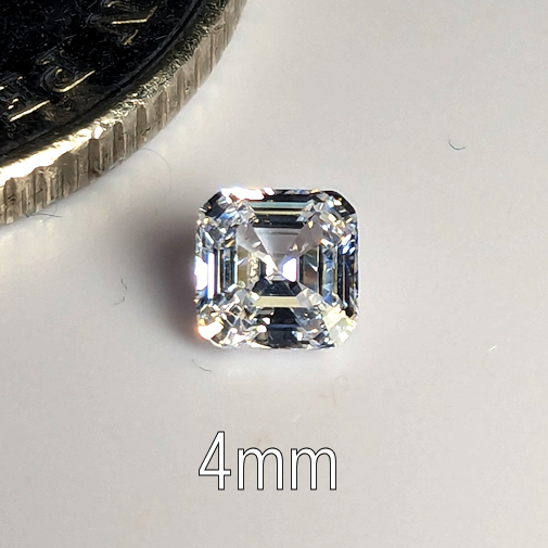 6A, Cubic Zirconia, Asscher, White, 4mm (0.33ct)