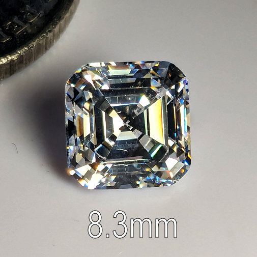6A, Cubic Zirconia, Asscher, White, 8.3mm (3ct)