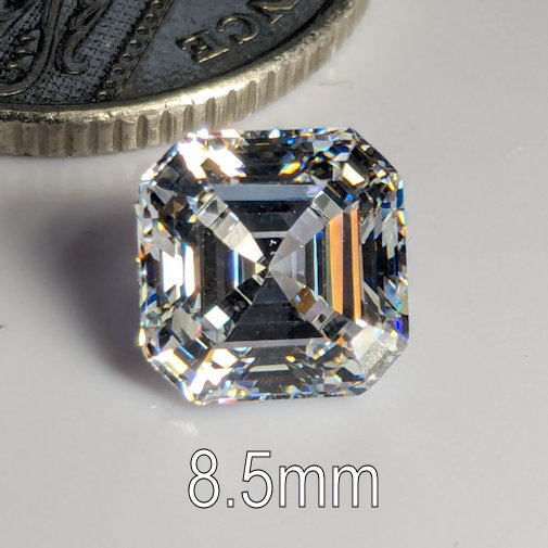 6A, Cubic Zirconia, Asscher, White, 8.5mm (3.2ct)