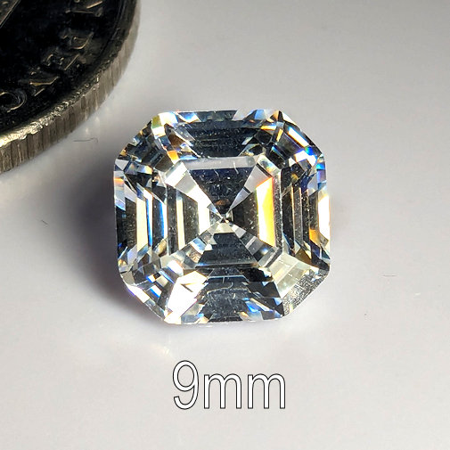 6A, Cubic Zirconia, Asscher, White, 9mm (4ct)