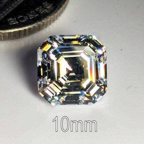 6A, Cubic Zirconia, Asscher, White, 10mm (5.2ct)
