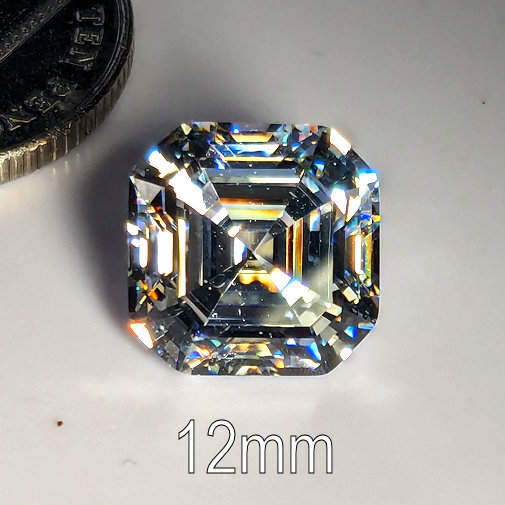 6A, Cubic Zirconia, Asscher, White, 12mm (9ct)