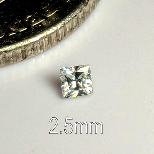 3A, Cubic Zirconia, AAA Quality, Square, White, 2.5mm (0.1ct)