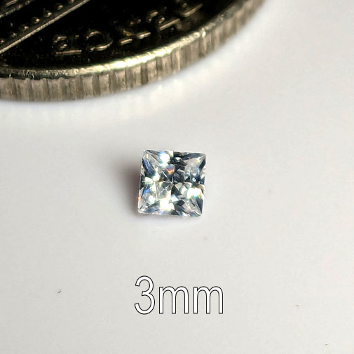 3A, Cubic Zirconia, AAA Quality, Square, White, 3mm (0.18ct)