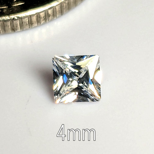 3A, Cubic Zirconia, AAA Quality, Square, White, 4mm (0.3ct)