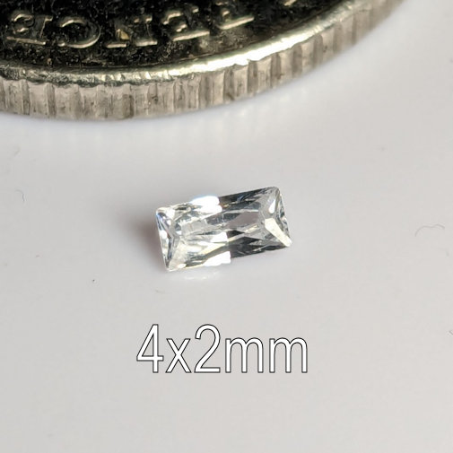 3A, Cubic Zirconia, AAA Quality, Princess Baguette, White, 4x2mm (0.094ct)