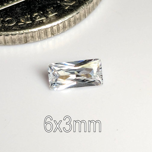 3A, Cubic Zirconia, AAA Quality, Princess Baguette, White, 6x3mm (0.31ct)