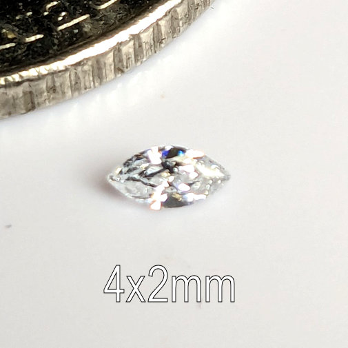 3A, Cubic Zirconia, AAA Quality, Marquise, White, 4x2mm (0.063ct)