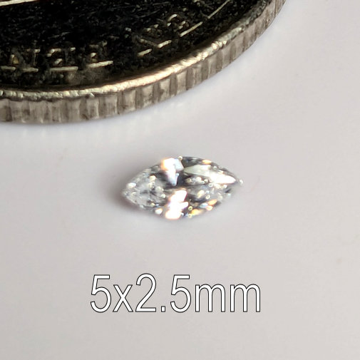 3A, Cubic Zirconia, AAA Quality, Marquise, White, 5x2.5mm (0.11ct)