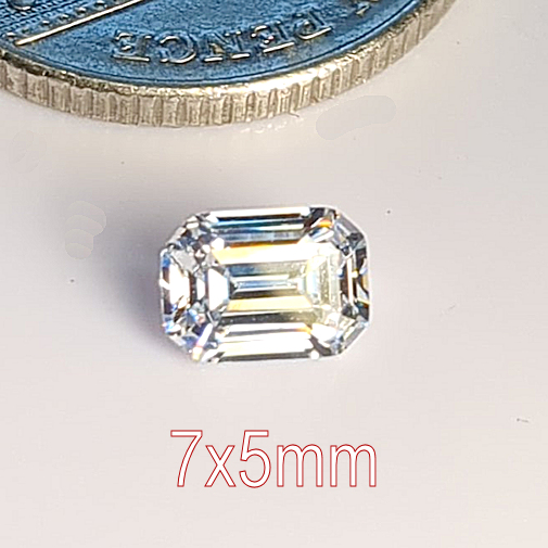 6A, Cubic Zirconia, Rectangular Asscher, White, 7x5mm (1ct)