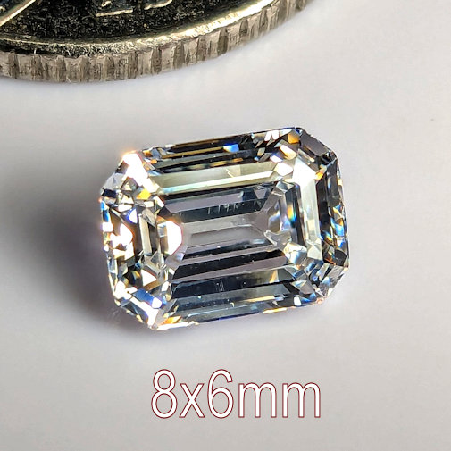 6A, Cubic Zirconia, Rectangular Asscher, White, 8x6mm (1.57ct)
