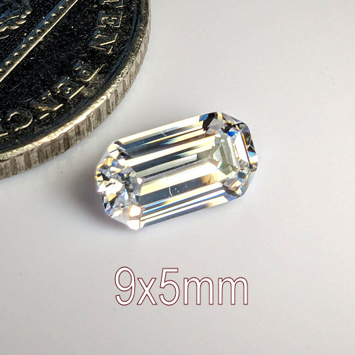 6A, Cubic Zirconia, Rectangular Asscher, White, 9x5mm (1.3ct)