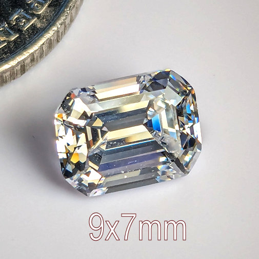 6A, Cubic Zirconia, Rectangular Asscher, White, 9x7mm (2.44ct)