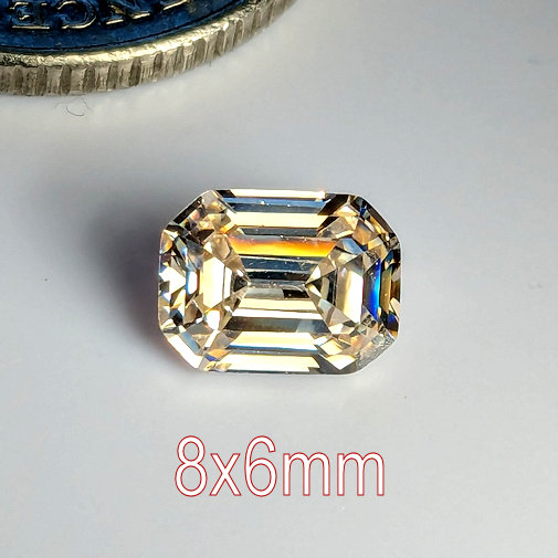 6A, Cubic Zirconia, Rectangular Asscher, Light Champagne, 8x6mm (1.57ct)