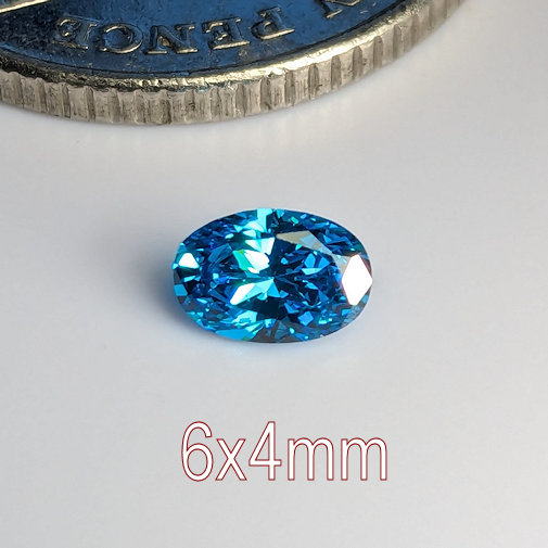 6A, Cubic Zirconia, Oval, BlueTopaz, 6x4mm (0.39ct)