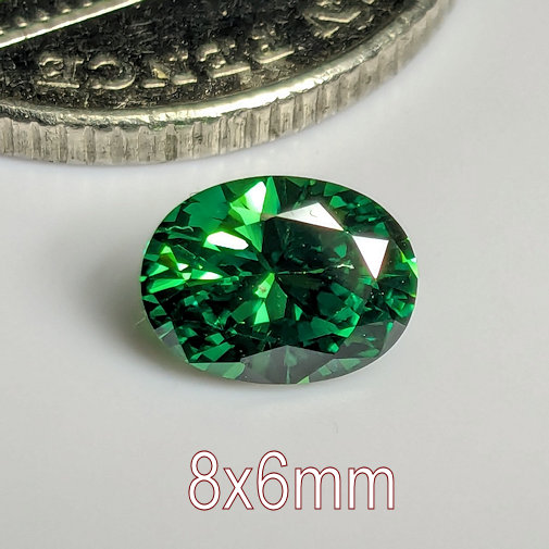 6A, Cubic Zirconia, Oval, Emerald Green, 8x6mm (1.2ct)
