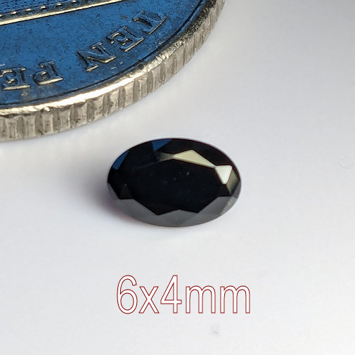 Cubic Zirconia, Oval, Black, 6x4mm (0.39ct)