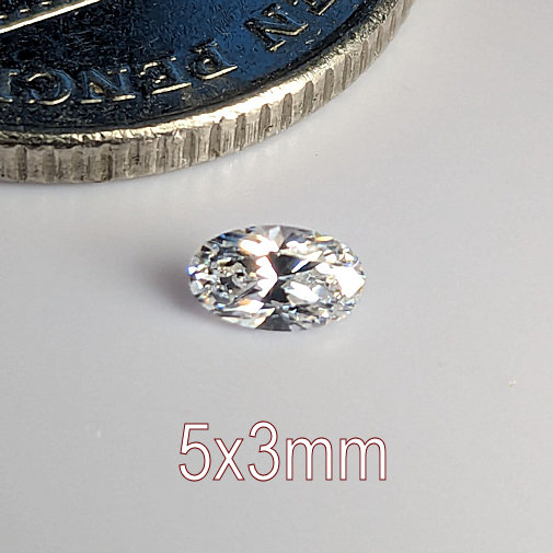 6A, Cubic Zirconia, Oval, White, 5x3mm (0.18ct)