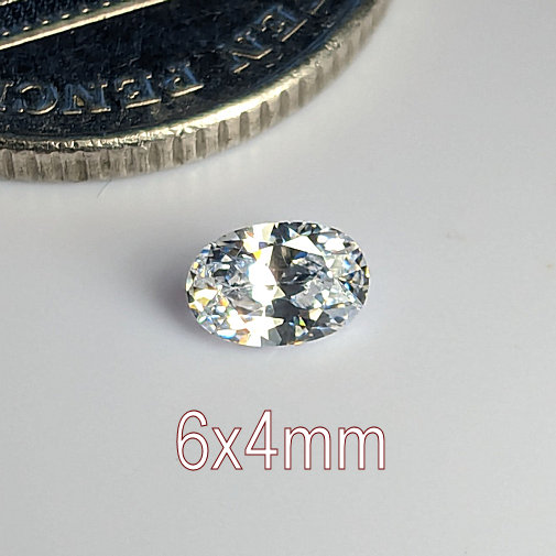 6A, Cubic Zirconia, Oval, White, 6x4mm (0.39ct)