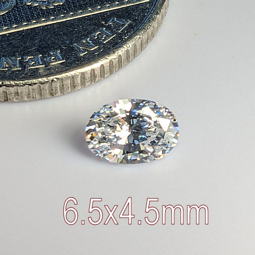 6A, Cubic Zirconia, Oval, White, 6.5x4.5mm (0.65ct)