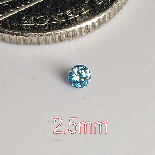 Cubic Zirconia, Round Brilliant, Blue Topaz, 2.5mm (0.056ct)