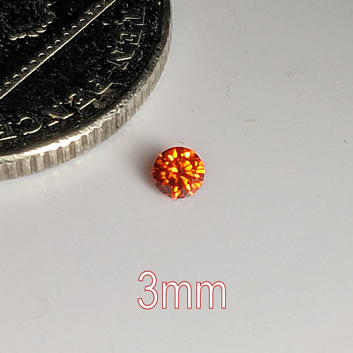 6A, Cubic Zirconia, 6A Quality, Round Brilliant 8 Hearts & Arrows, Padparadscha, 3mm (0.097ct)