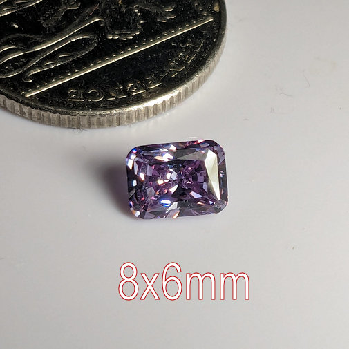6A, Cubic Zirconia, Original Radiant, Lavender, 8x6mm(1.5ct)