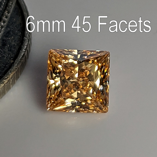 6A, Cubic Zirconia, 6A Quality, Princess, Light Champagne, 6mm (1.24ct)